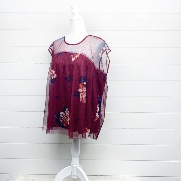 Maurices Floral‎ Maroon Tulle Top - Picture 9 of 9